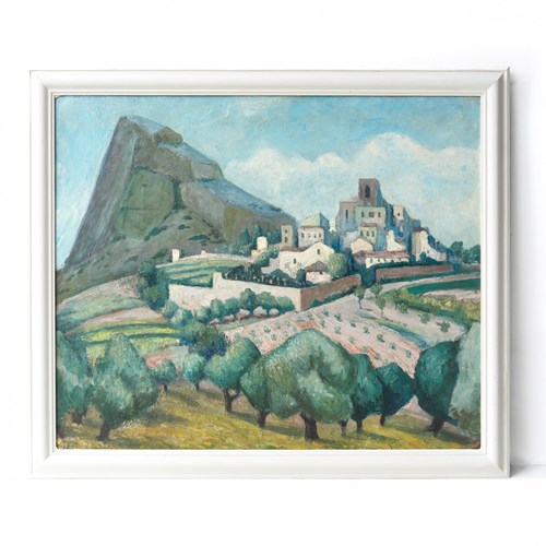 French Landscape Antique Oil Painting Attributed To Adrian Paul Allinson, 1920S