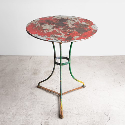 Vintage French Circular Painted Iron Gueridon Bistro Table, C. 1930S