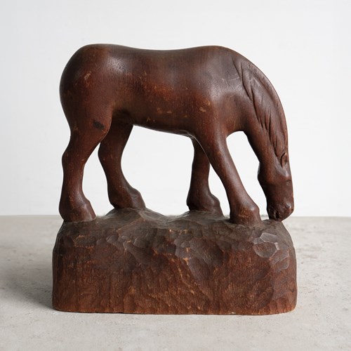 Vintage Folk Art Carved Wooden Horse Sculpture, Mid 20Th Century