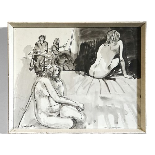 Original Vintage 'Life Drawing' Nude Pen And Ink Wash By Wendy De Rusett, 1970S