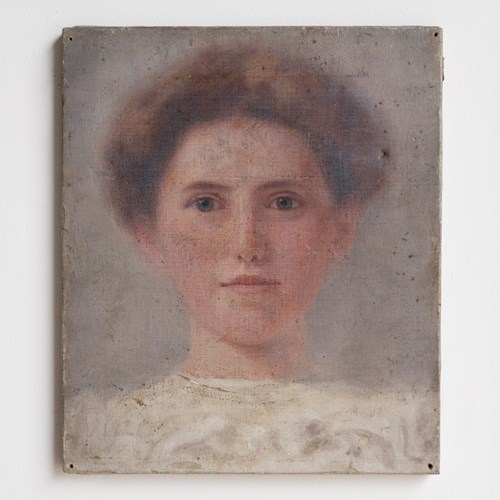 Antique Portrait Of Miss Elsie Lea By Matilda Sharpe Original Oil Painting, 1906