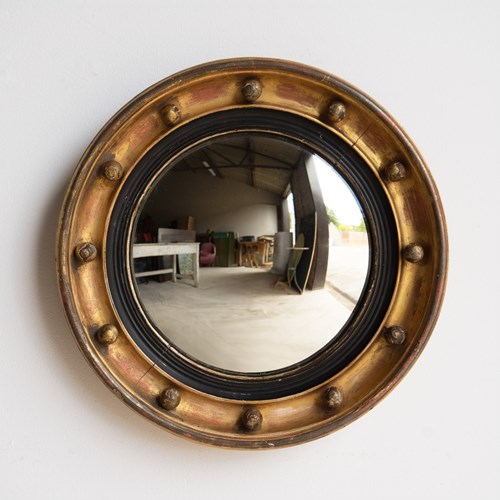Antique Regency Gilt Convex Wall Mirror, Early 19Th Century