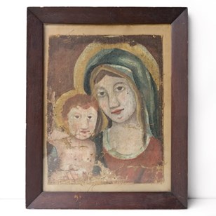 Early Antique Naive Madonna And Chi...