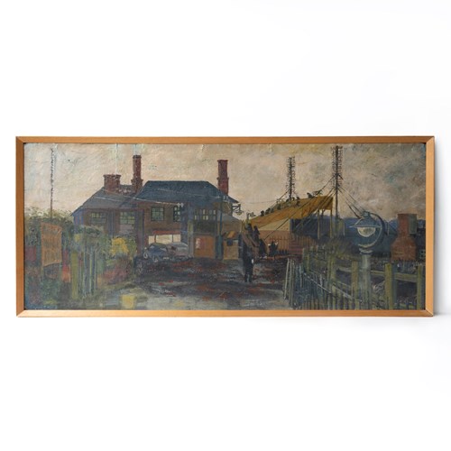 Northern British School Industrial Landscape, Original Oil Painting, 20Th C.