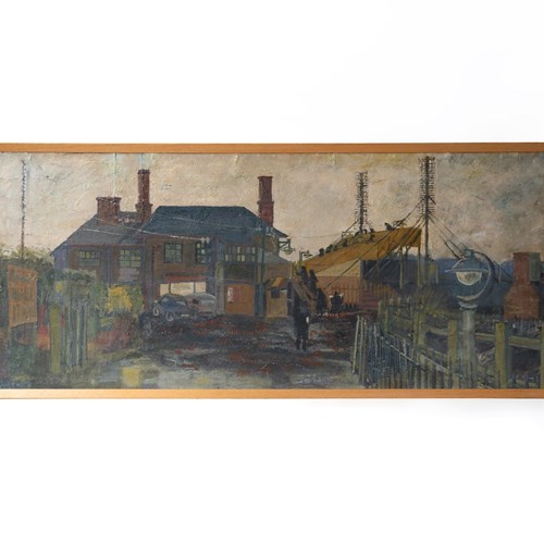 Northern British School Industrial Landscape, Original Oil Painting, 20Th C.