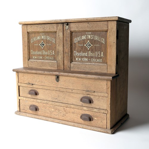 Antique American Oak Hardware Store Advertising Cabinet, Tool Storage C. 1900