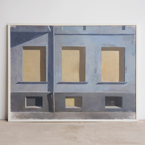 Large Vintage Swedish Cityscape, Original Oil On Canvas Landscape Painting