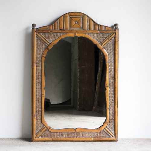 Vintage Bohemian Bamboo And Rattan Framed Wall Mirror, Mid 20Th Century