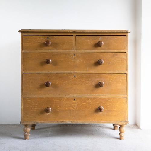 Antique Victorian Painted Pine Chest Of Drawers, Original Paint Mid 19Th Century