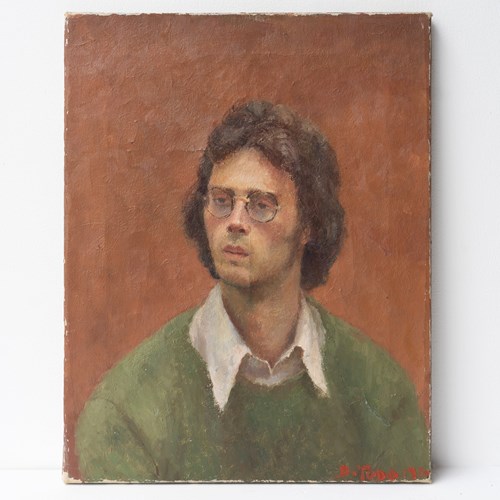 Portrait Of A Man In Glasses, Original Vintage Oil Painting, British 1970S