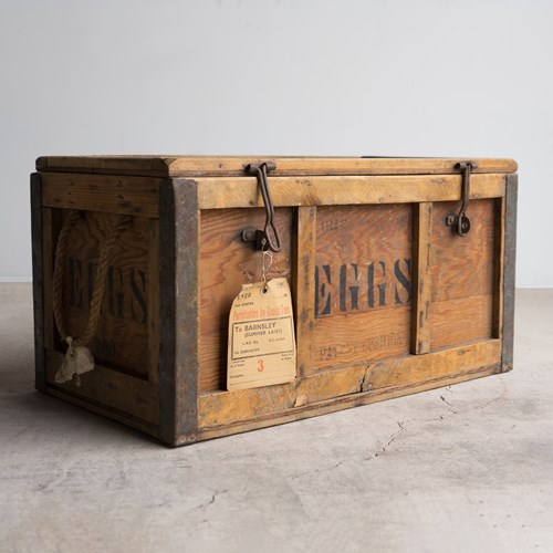Antique Wooden Railway Egg Box Transportation Crate, Early 20Th Century