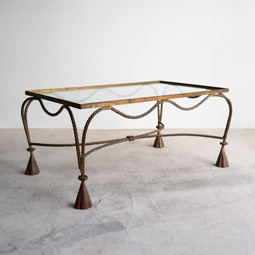 Vintage Italian Gilt Iron And Glass Rope Twist Coffee Table, 1950S
