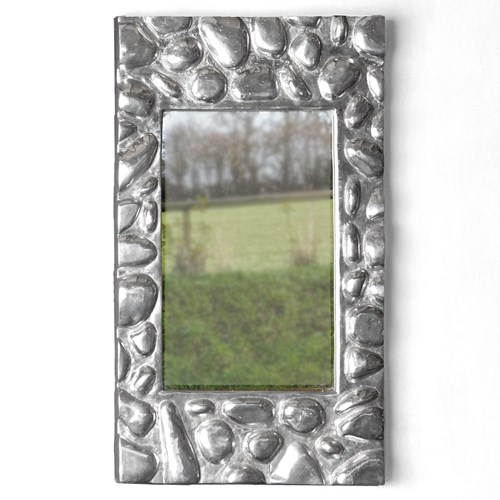 Vintage Naturalistic Cast Aluminium Pebble Wall Mirror. C. 1960’S