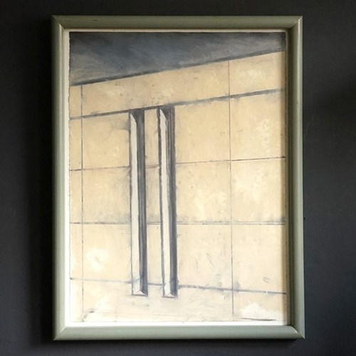 Vintage Original Abstract Painting Architectural Study By Richard Sladden, 1990