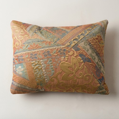 Lumbar Pillow – The Yūsoku Crossing, Court Pattern In Coral And Gold