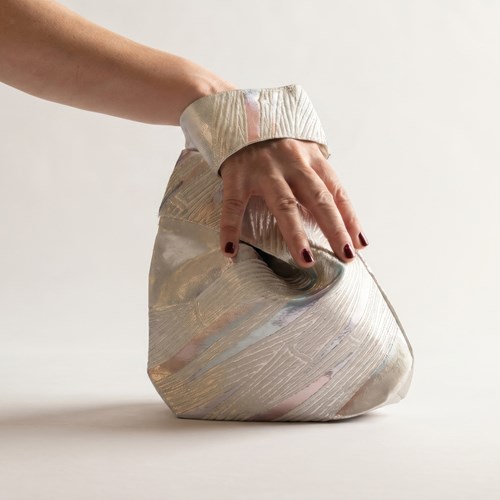 Bridal Knot Bag In Japanese Ceremonial Silk — The Shirogane No Obi, Silver White