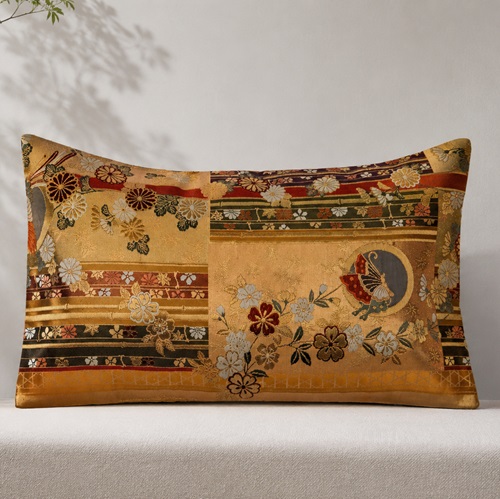 Japanese Ceremonial Silk Lumbar Pillow – The Imperial Hōō Legend, Phoenix 