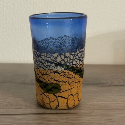 Pair Of Ryukyu Glasses — Crackled Awa Glass, Inamine Kiln, Okinawa