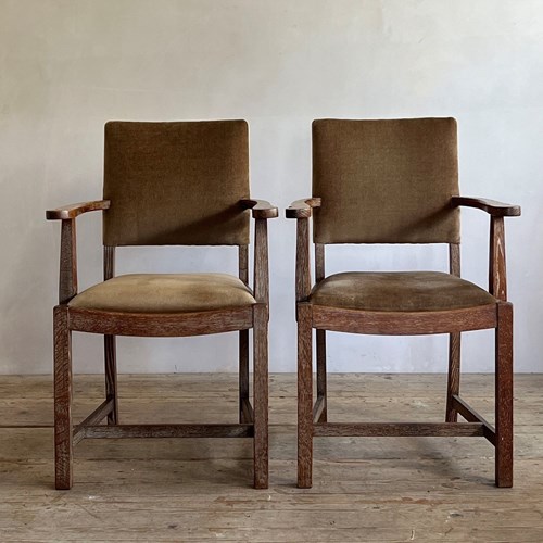 Pair Of Limed Oak Heal & Son Armchairs