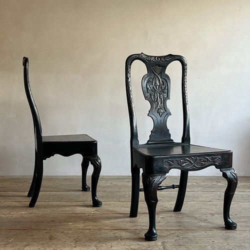 Six Ebonised Walnut George II Chairs