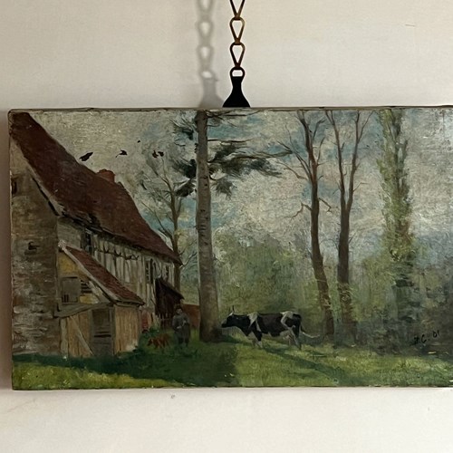 Early 20Thc Oil On Canvas Farmhouse Scene