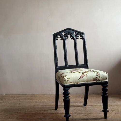 A Pair Of 19Thc Ebonised Oak Gothic Revival Chairs