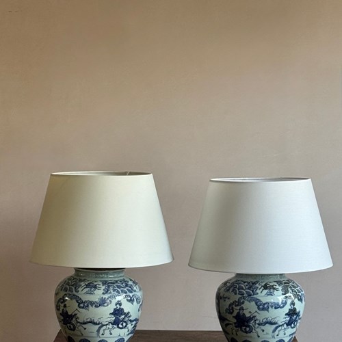A Pair Of Chinese Blue And White Porcelain Lamps
