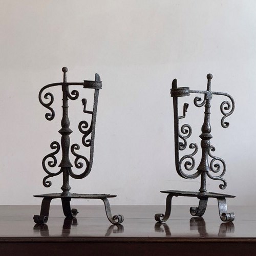 18Thc Wrought Iron Candle Holders