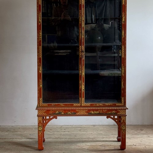 Red Lacquered Mahogany China Cabinet