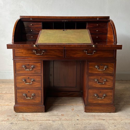 Early 19Thc Mahogany Cylinder Top Pedestal Desk
