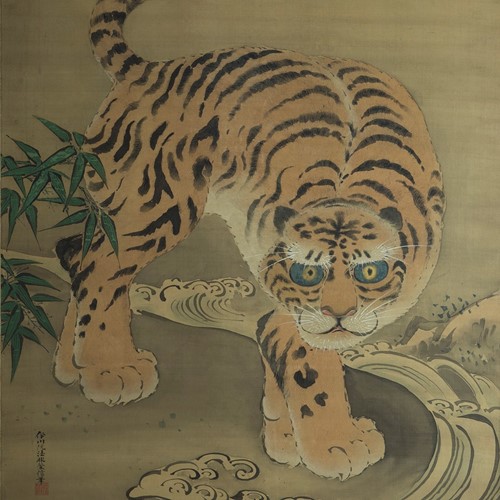 Large Tiger Painting By Kano Isen'in Naganobu