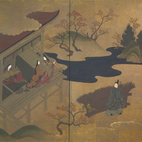 18Th Century Two Fold Genji Screen, Tosa School