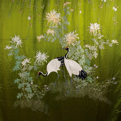 Large And Rare Moss Green Japanese Fukusa