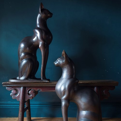 Large And Impressive Pair Of Hollywood Regency Bronze Cats