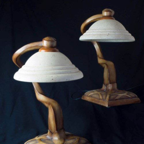 21St Century Twisted Deco Lamps With Hand Painted Faux Wood Finish