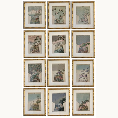 Set Of Twelve 19Th Century Japanese Prints Of Kimonos