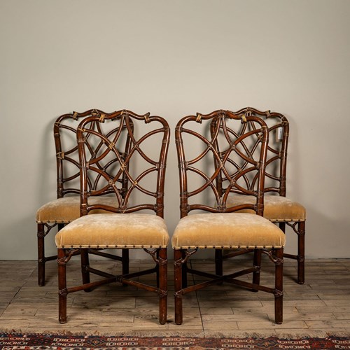 Set Of Four 20Th Century Faux Bamboo Chippendale Style Dining Chairs