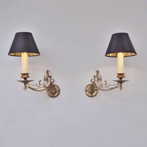 Antique Pair Aesthetic Movement Wall Lights Sconce Swing Arm Gilt Bronze Rewired