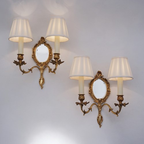 Pair Antique Girandole Wall Lights Sconces By Meret Freres, Gilt Bronze, Rewired
