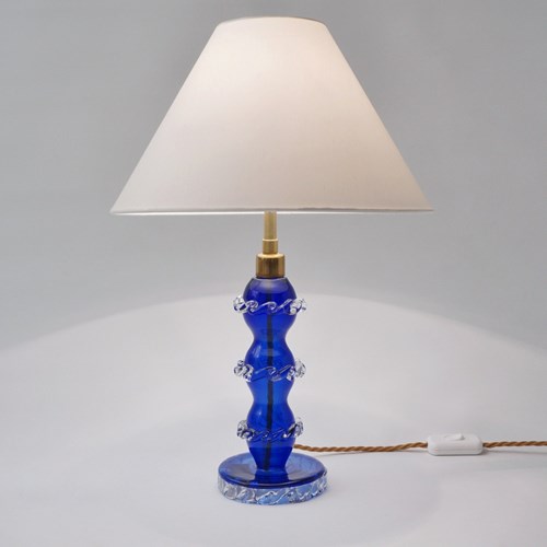 Antique Murano Glass Table Lamp, Handblown, Cobalt Blue Crystal, Barovier & Toso