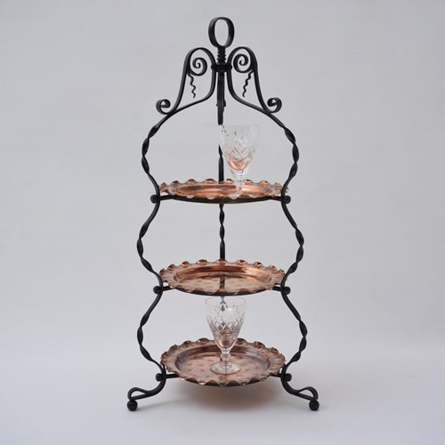 Arts & Crafts Wrought Iron & Copper Cake Stand/Display Table, Townshends Style 