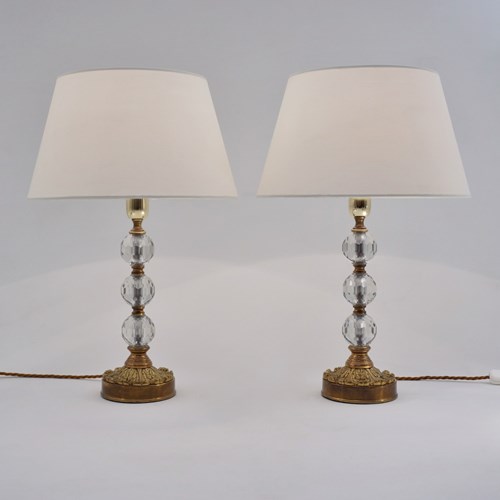 Pair Art Deco Table Lamps Acanthus Leaf Maison Charles Crystal & Bronze, Rewired