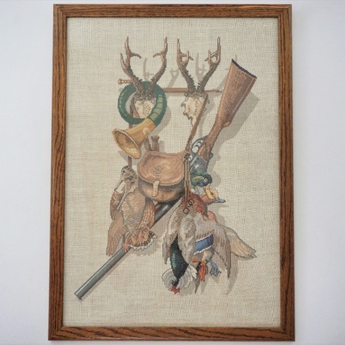 Eva Rosenstand Cross Stitch Vintage Embroidery Picture 'Hunting Trophies' Framed