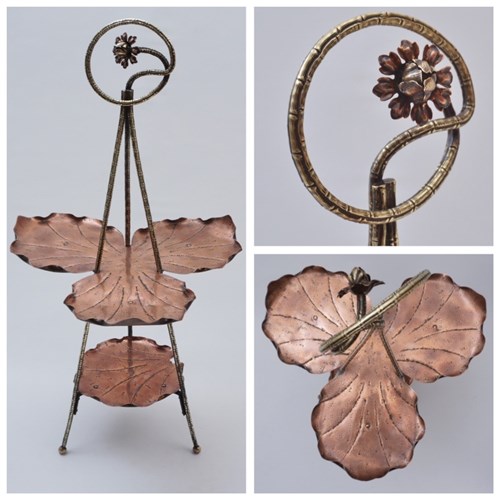 Aesthetic Movement Stand Display Table Brass Bamboo & Copper Acanthus Townshend