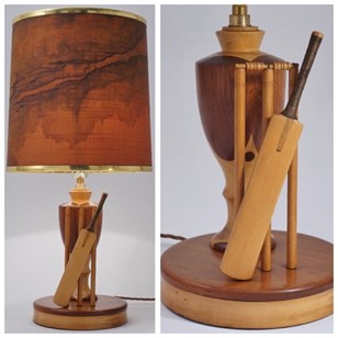 Midcentury Table Lamp Marquetry Woo...