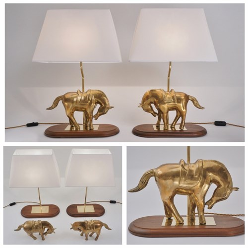 Vintage Horse Table Lamps, A Pair, Maison Jansen Style, Gilt Bronze, Rewired