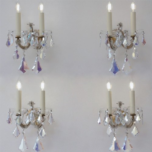 Set Of 4 Murano Glass Antique Wall Lights, Iridescent Crystal Barovier & Toso