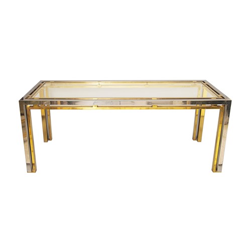 Romeo Rega Rectangular Console Dining Table Desk, Chrome, Brass & Glass