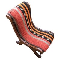 Kilim Covered Slipper Chair 0.58m X 0.41m X H0.69