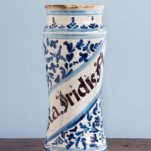 Spanish Blue & White Albarello Jar, 18Th Century